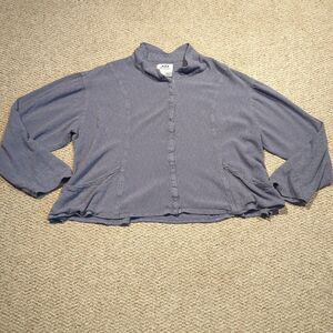 FLAX Jeanne Engelhart Button Down Shirt Blouse Womens Medium Lagenlook Blue Gray